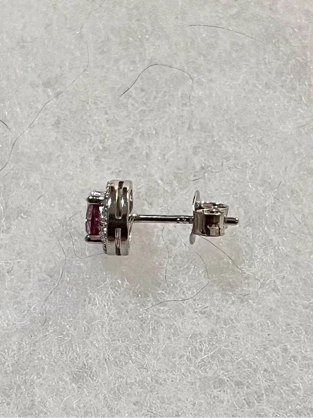 Rhodium Plated Sterling Silver Round Pink Moissanite Halo Stud Earrings